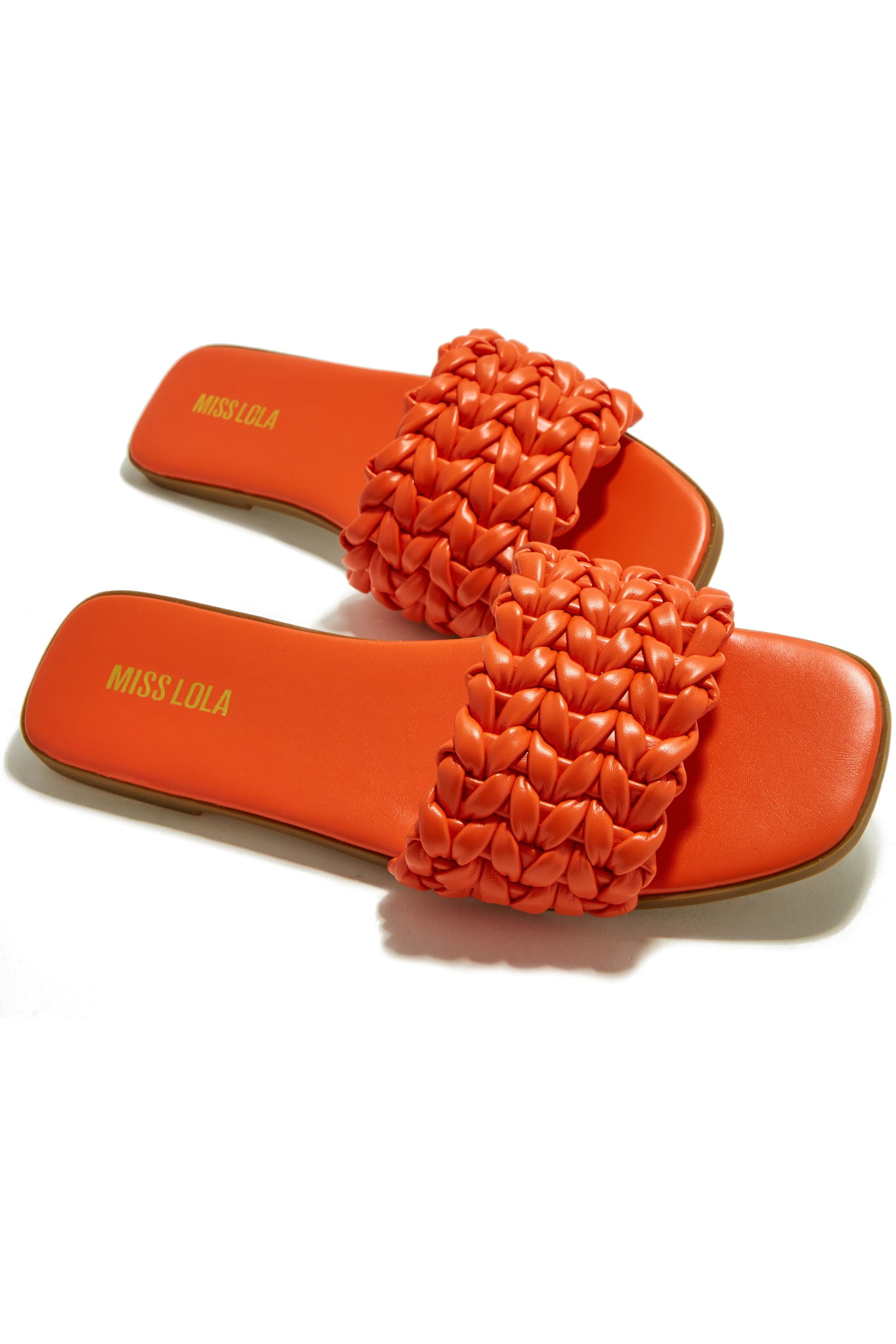 Miss Lola Tulum Sun Orange Braided Flat Sandals MISS LOLA