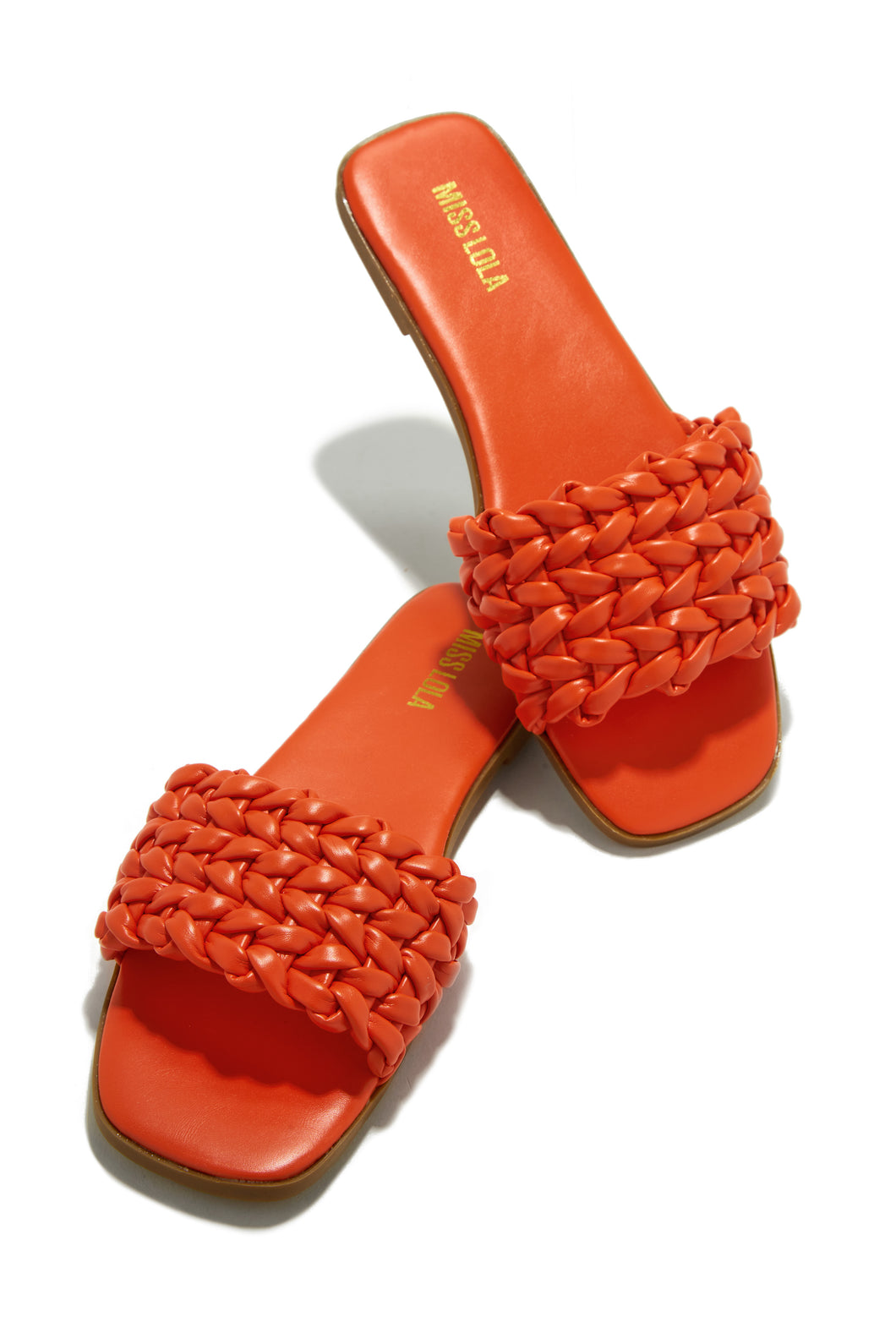 Orange Braided Strap Slip On Sandals