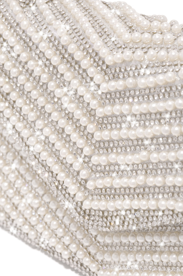 Load image into Gallery viewer, Silver Tone Embellished and Faux Pearl Top Handle Bag
