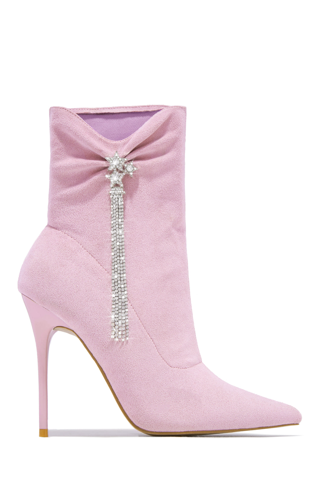 Pink Pointed Toe Embellished Bootie