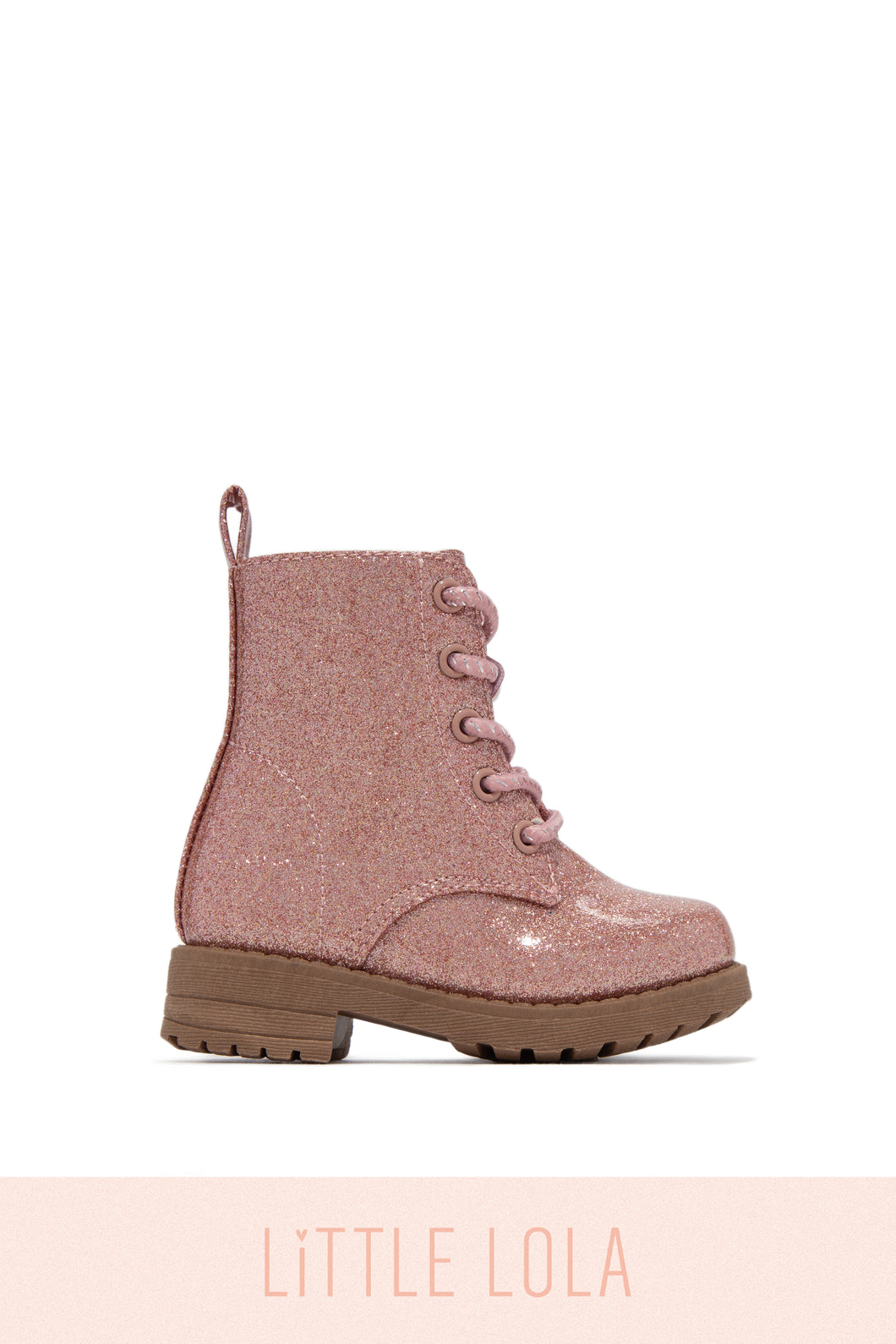 Mini Attitude Kids Glitter Lace Up Combat Boots - Pink