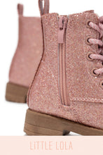 Load image into Gallery viewer, Mini Attitude Kids Glitter Lace Up Combat Boots - Pink
