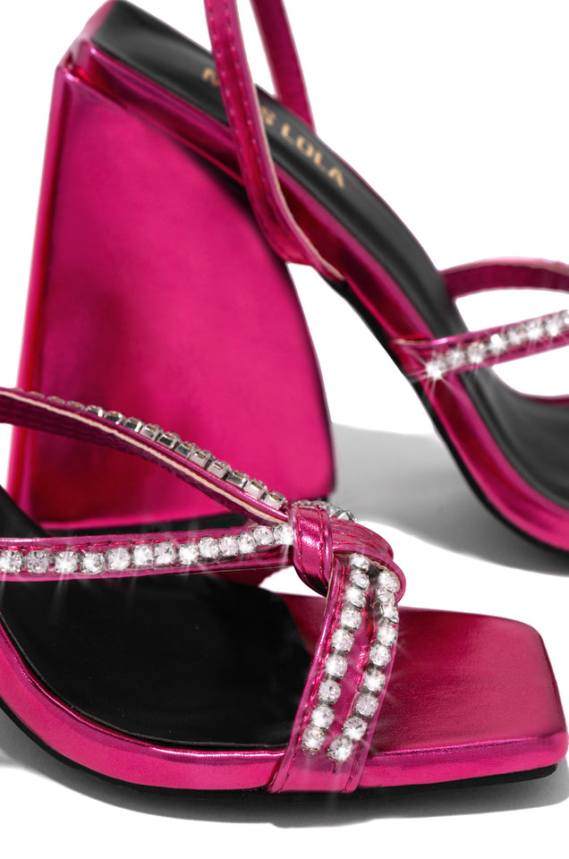 Miss Lola  Pink Embellished Triangle Block Heels – MISS LOLA