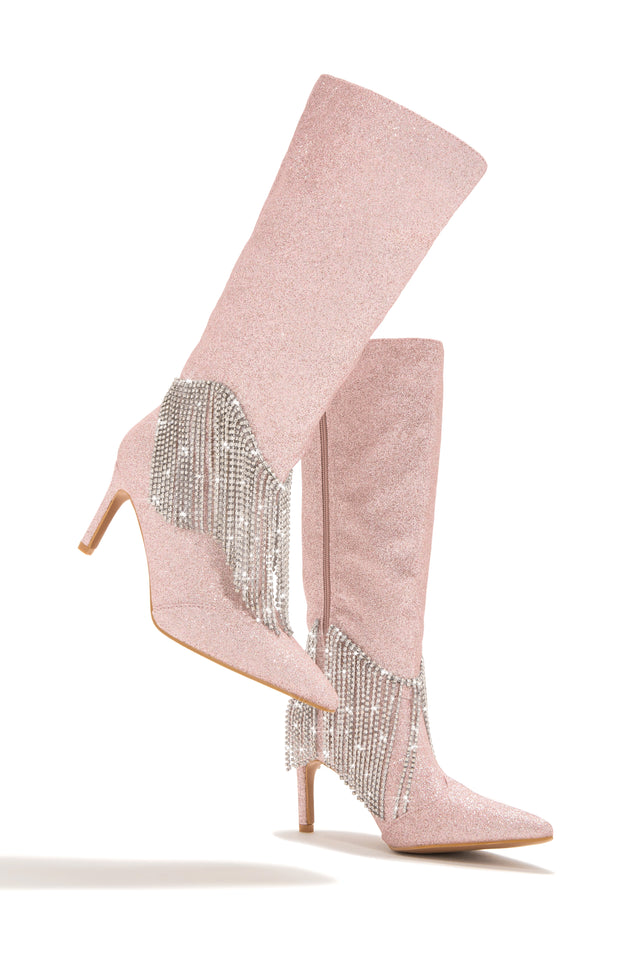 Load image into Gallery viewer, Silver Fringe Embellished Pink Boots
