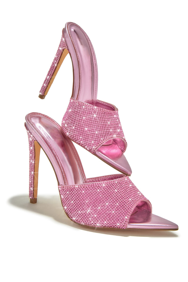 Load image into Gallery viewer, Pink Rhinestone High Heel Mules
