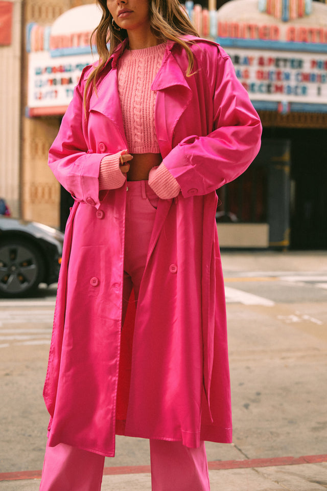 Load image into Gallery viewer, Pink Satin trench coat
