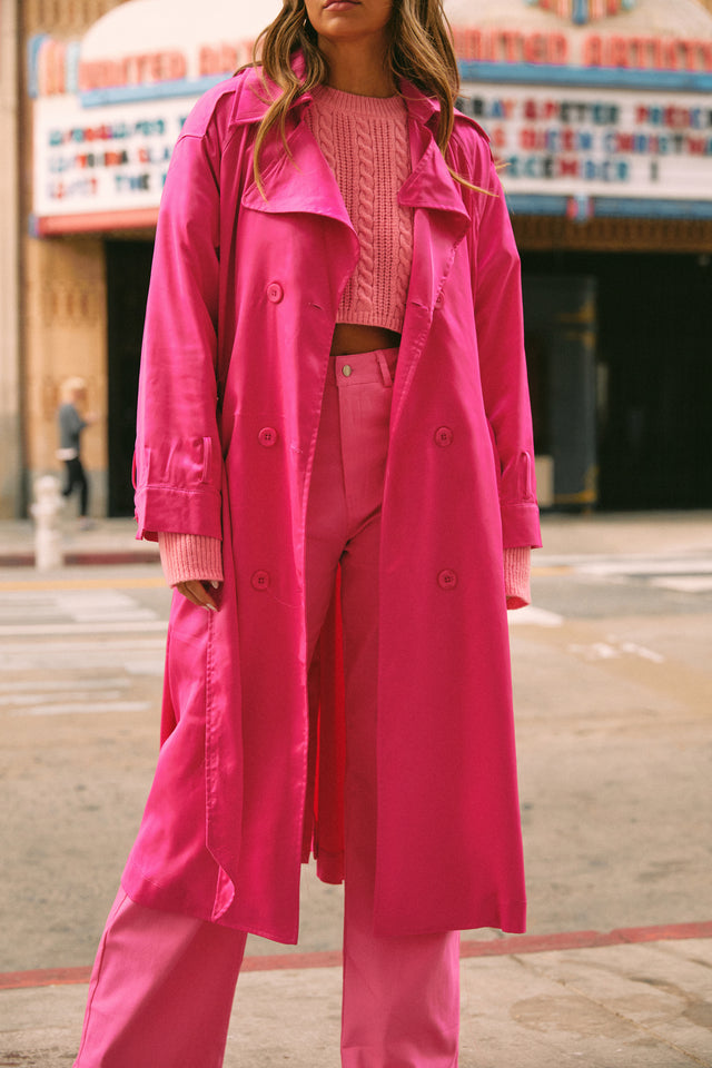 Load image into Gallery viewer, Hot Pink Satin Long Coat

