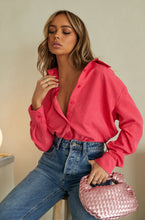 Load image into Gallery viewer, Hot Pink Top Styled with Denim Pant and Metallic Bag
