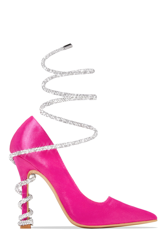 Load image into Gallery viewer, Pink Satin Embellished Coil Pump Heel
