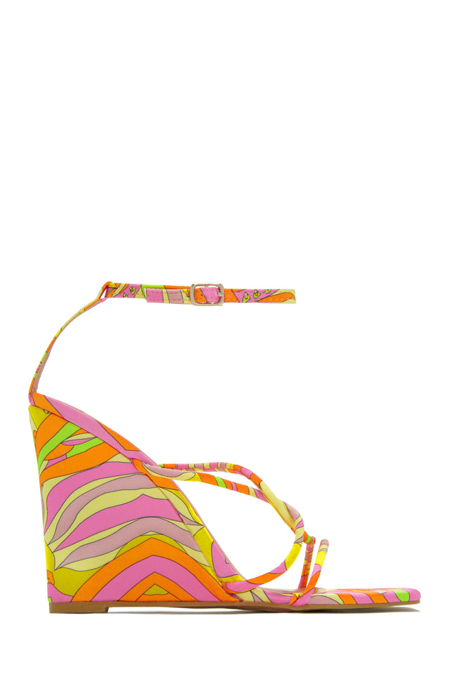 Load image into Gallery viewer, Multi Print Ankle Strap Wedge Heel

