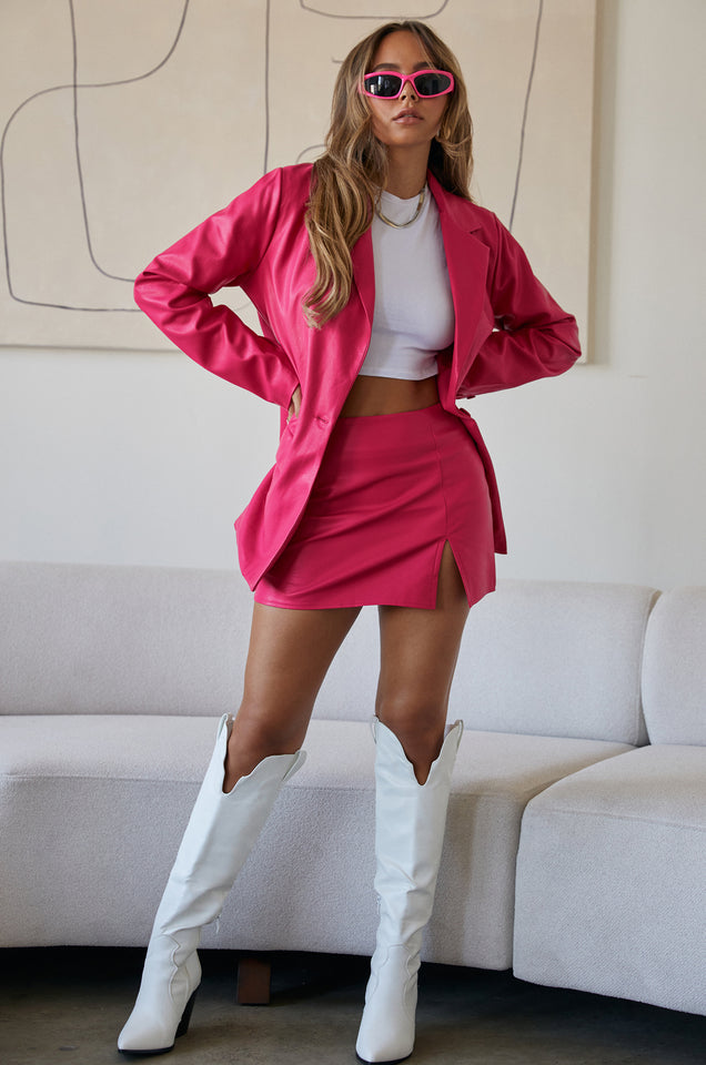 Load image into Gallery viewer, Pink Mini Skirt with Matching Jacket
