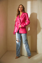 Load image into Gallery viewer, Padded Shoulder Pink PU Blazer
