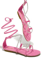 Load image into Gallery viewer, Pink Flat Bling Lace Up Sandals
