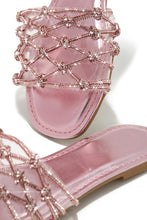 Load image into Gallery viewer, stunning pink metallic slip on sandal with rhinestone embellishments. gorgeous to dress up or down
