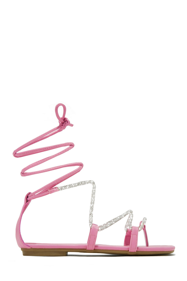 Load image into Gallery viewer, Pink Lace Up Embellished Sandals
