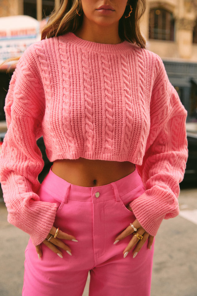 Load image into Gallery viewer, Pink Cropped Sweater Top
