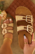 Load image into Gallery viewer, Women Holding Tan Slip On Sandals

