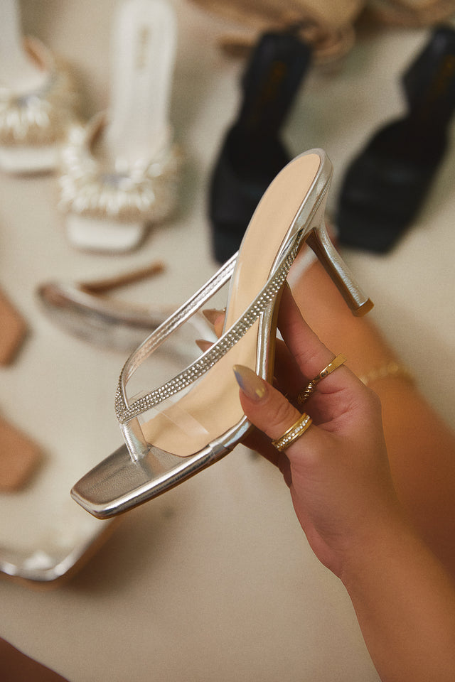 Load image into Gallery viewer, Silver-Tone Single Sole Heel Mules
