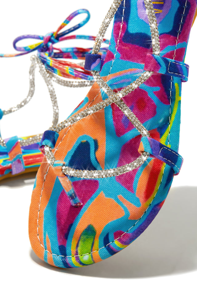 Load image into Gallery viewer, Multi Print Embellished Lace Up Sandals
