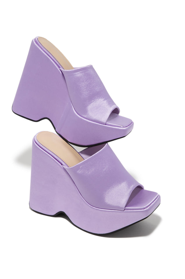 Load image into Gallery viewer, Purple Open Square Toe Wedge 
