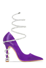 Load image into Gallery viewer, Purple Satin Embellished Coil Pump Heel
