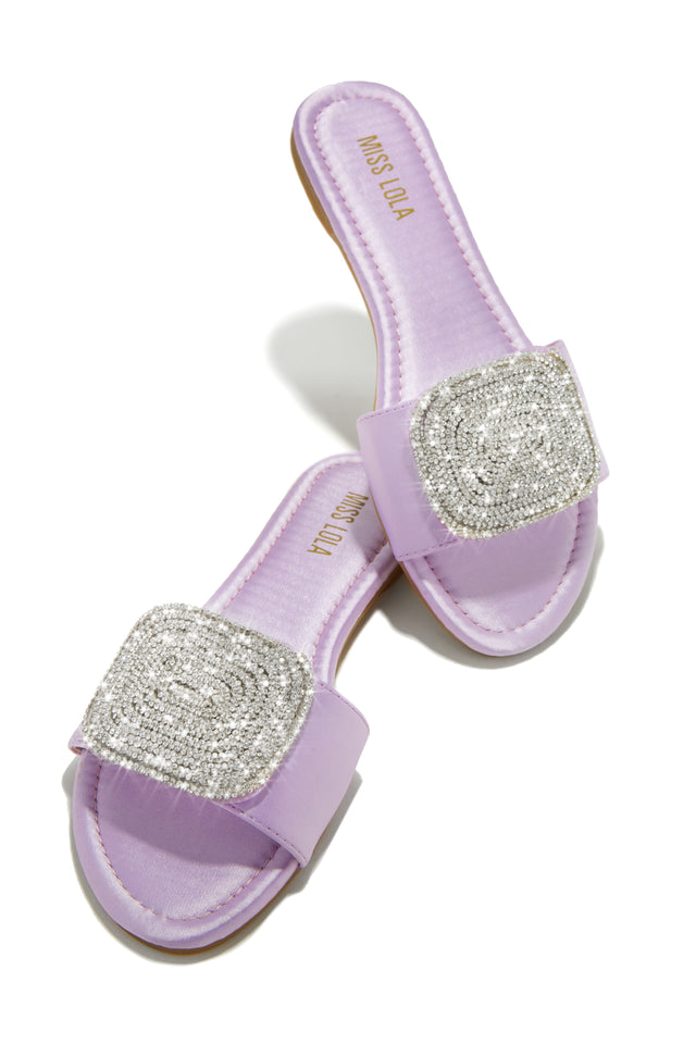 Load image into Gallery viewer, Purple Embellished  Faux-Satin Slip On Sandals
