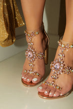 Load image into Gallery viewer, Queen Energy Embellished Clear Strap High Heels - Rose Gold
