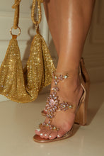 Load image into Gallery viewer, Queen Energy Embellished Clear Strap High Heels - Rose Gold
