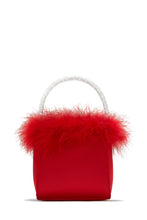 Load image into Gallery viewer, Red Satin Faux Fur Top Handle Bag

