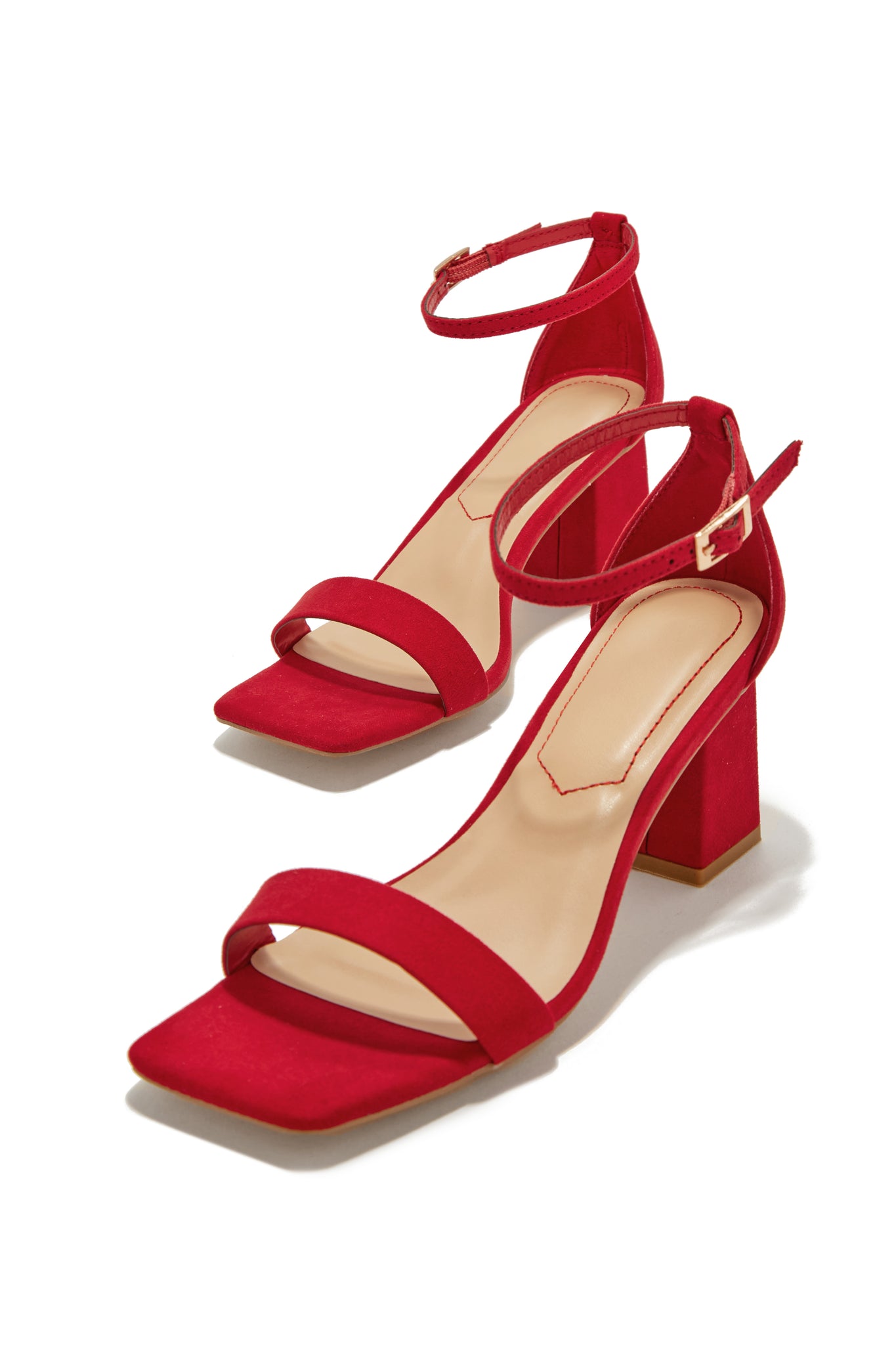 WMNS Calf Wrap Strappy Chunky High Heel Sandals - Red