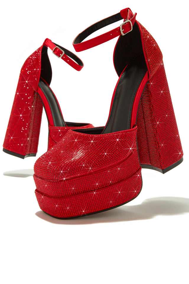 Load image into Gallery viewer, Red Rhinestone Platform Heels
