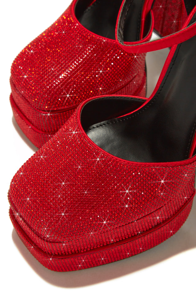 Load image into Gallery viewer, Red Embellished Platform Chunky Heels
