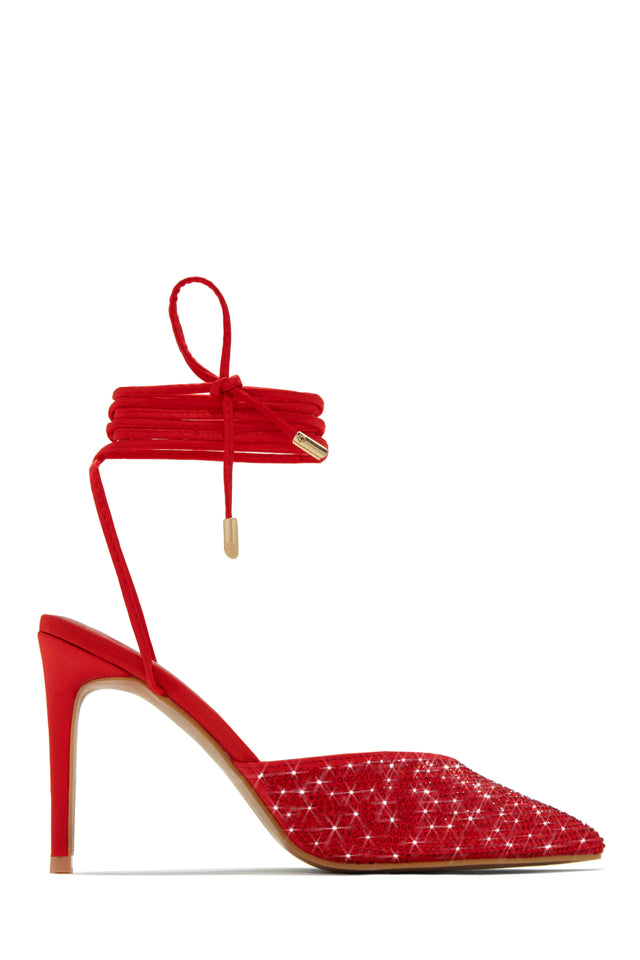 Load image into Gallery viewer, Bright Red Lace Up Heels
