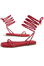 Load image into Gallery viewer, Red Embellished Lace Up Sandals
