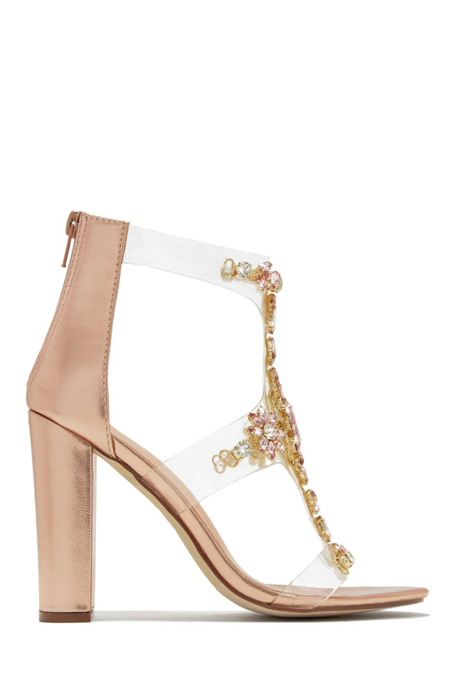 Load image into Gallery viewer, Queen Energy Embellished Clear Strap High Heels - Silver
