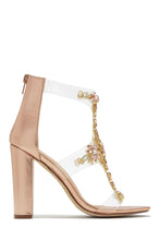 Load image into Gallery viewer, Queen Energy Embellished Clear Strap High Heels - Rose Gold
