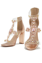 Load image into Gallery viewer, Queen Energy Embellished Clear Strap High Heels - Rose Gold

