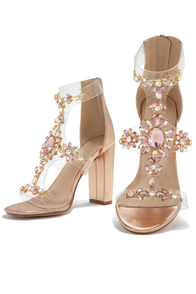 Miss Lola  Queen Energy Rose Gold Embellished Clear Strap High