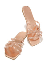 Load image into Gallery viewer, Rose Gold Tone Embellished Slip On Sandals
