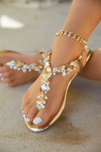 Load image into Gallery viewer, Gold-Tone Flat Embellished Sandals

