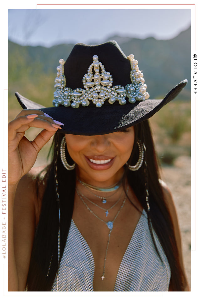 Load image into Gallery viewer, Selena Embellished Western Hat - Black
