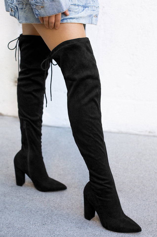 Load image into Gallery viewer, Set The Bar Over The Knee Block High Heel Boots - Black
