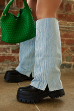 Load image into Gallery viewer, Female Model Wearing Black Boots with Denim Detailing
