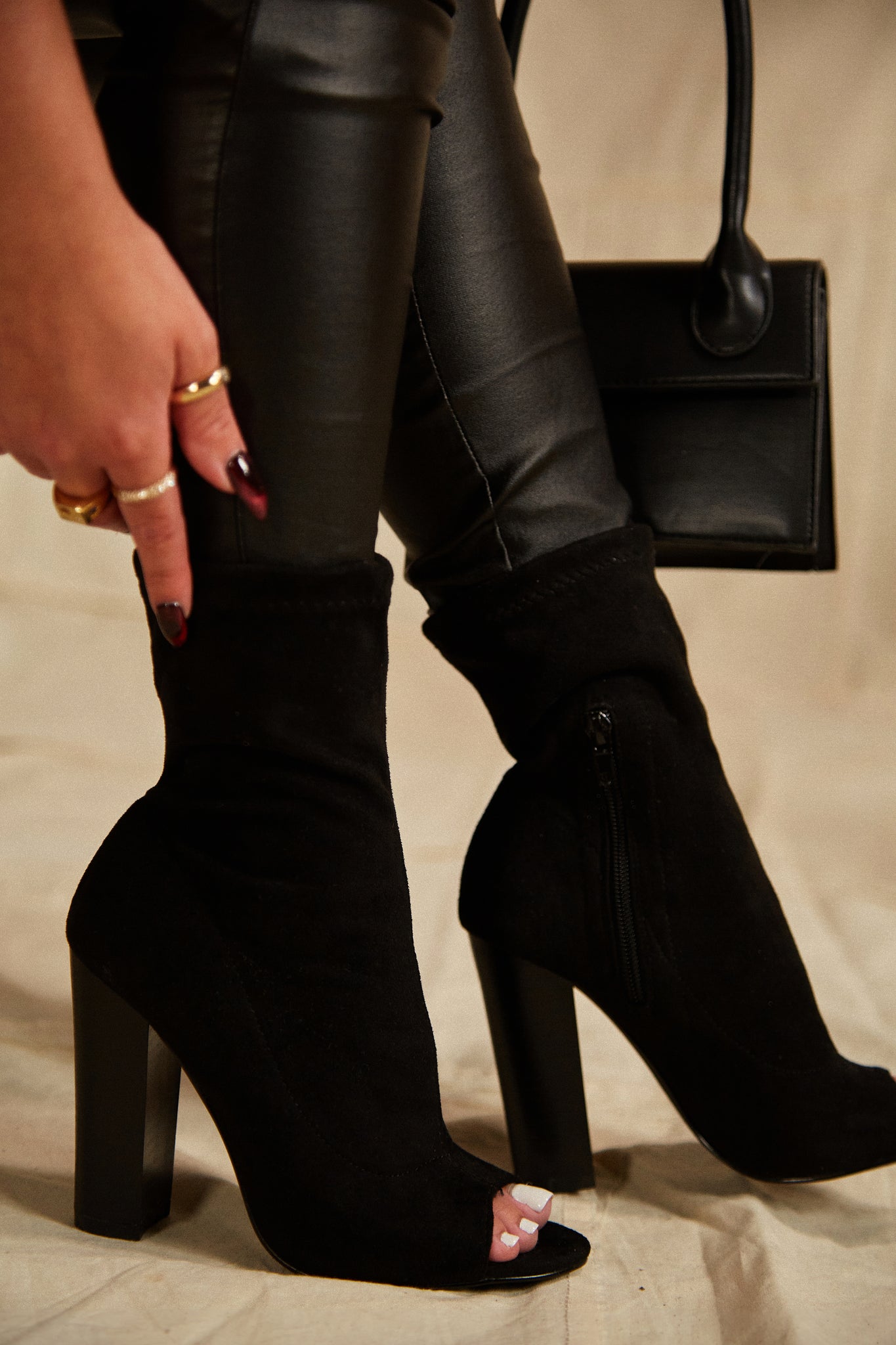 Linzi Black Suede Ankle Boot with Block Heel | SilkFred