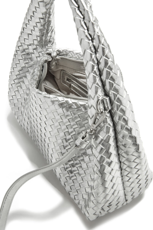 Load image into Gallery viewer, Metallic Silver Bag with Zipper Closure

