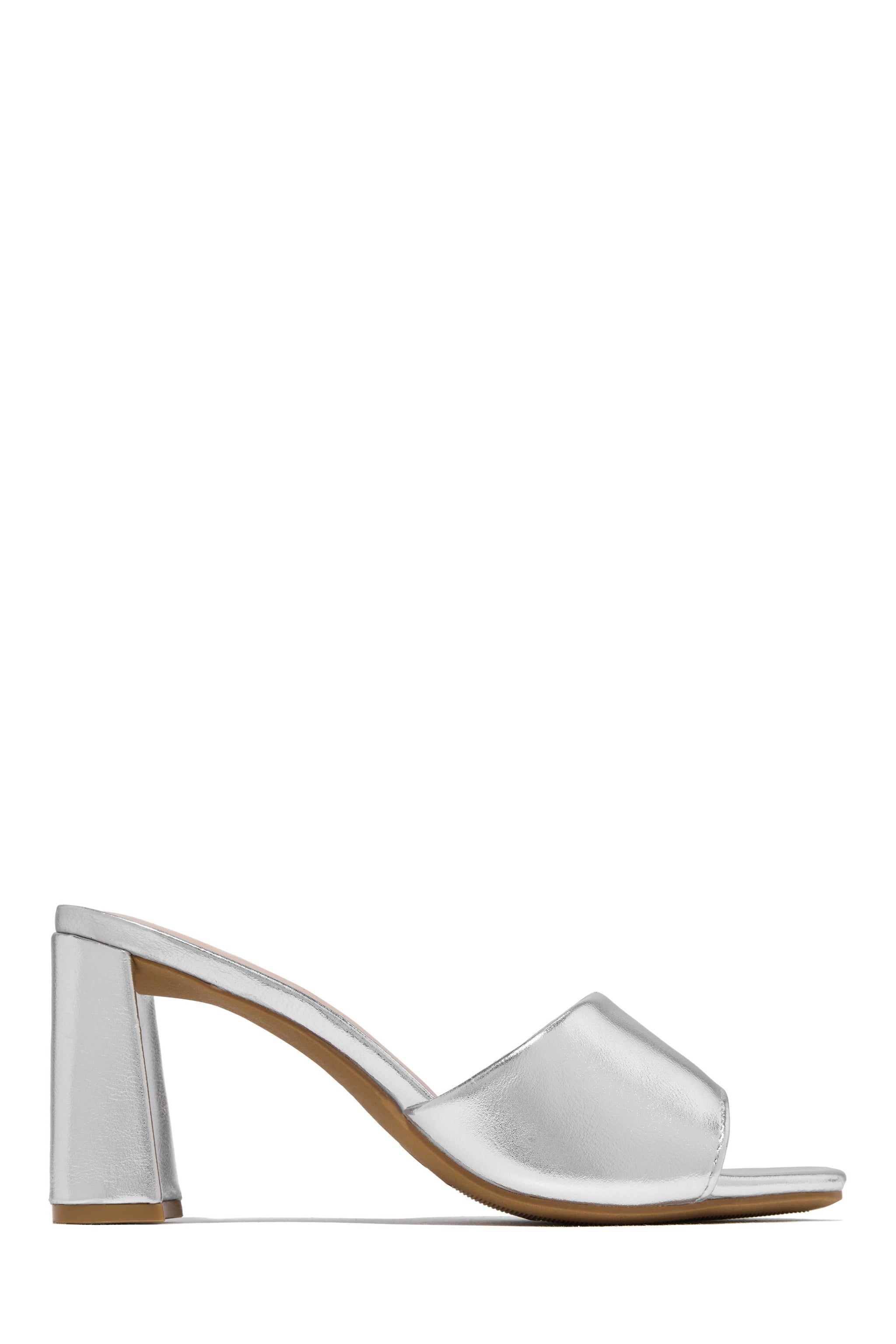 Silver block heel mules discount