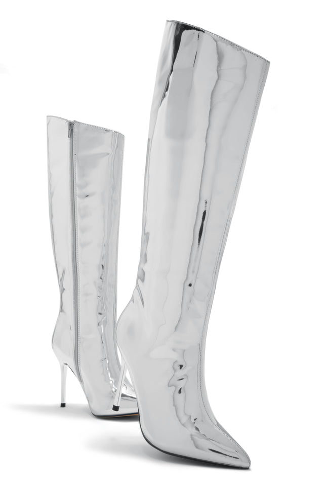 Load image into Gallery viewer, Silver-Tone Heel Knee High Boots
