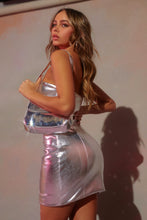 Load image into Gallery viewer, Silver Dress Styled with Silver Bag

