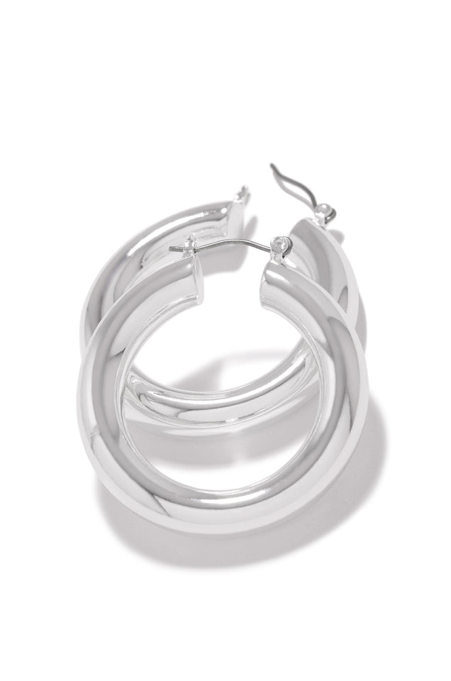 Load image into Gallery viewer, Silver Latched Hook Hoop Earring
