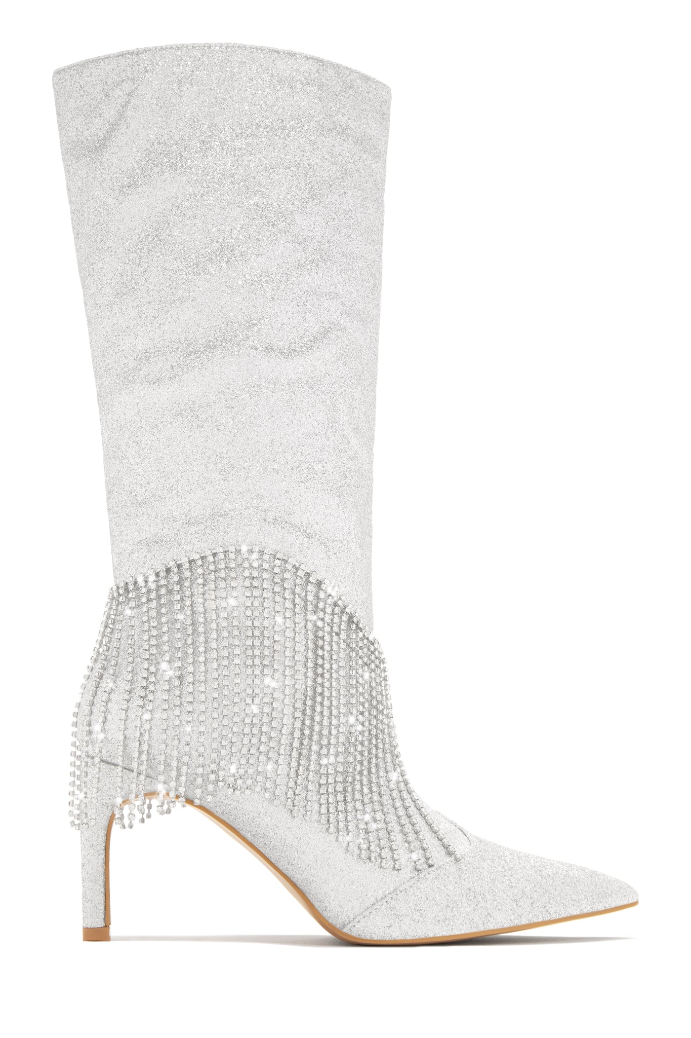Knee High Boots Silver Glitter Slouch Boots Miss Lola Silver
